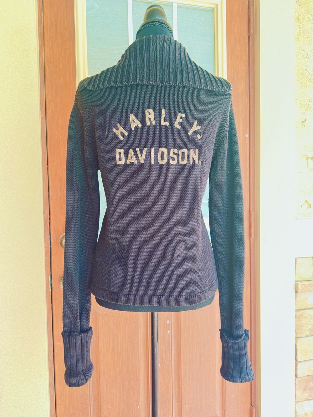 HARLEY-DAVIDSON ~ Black Knit Cardigan with Contrast Logo and Brass Zipper size L - Picture 8 of 10
